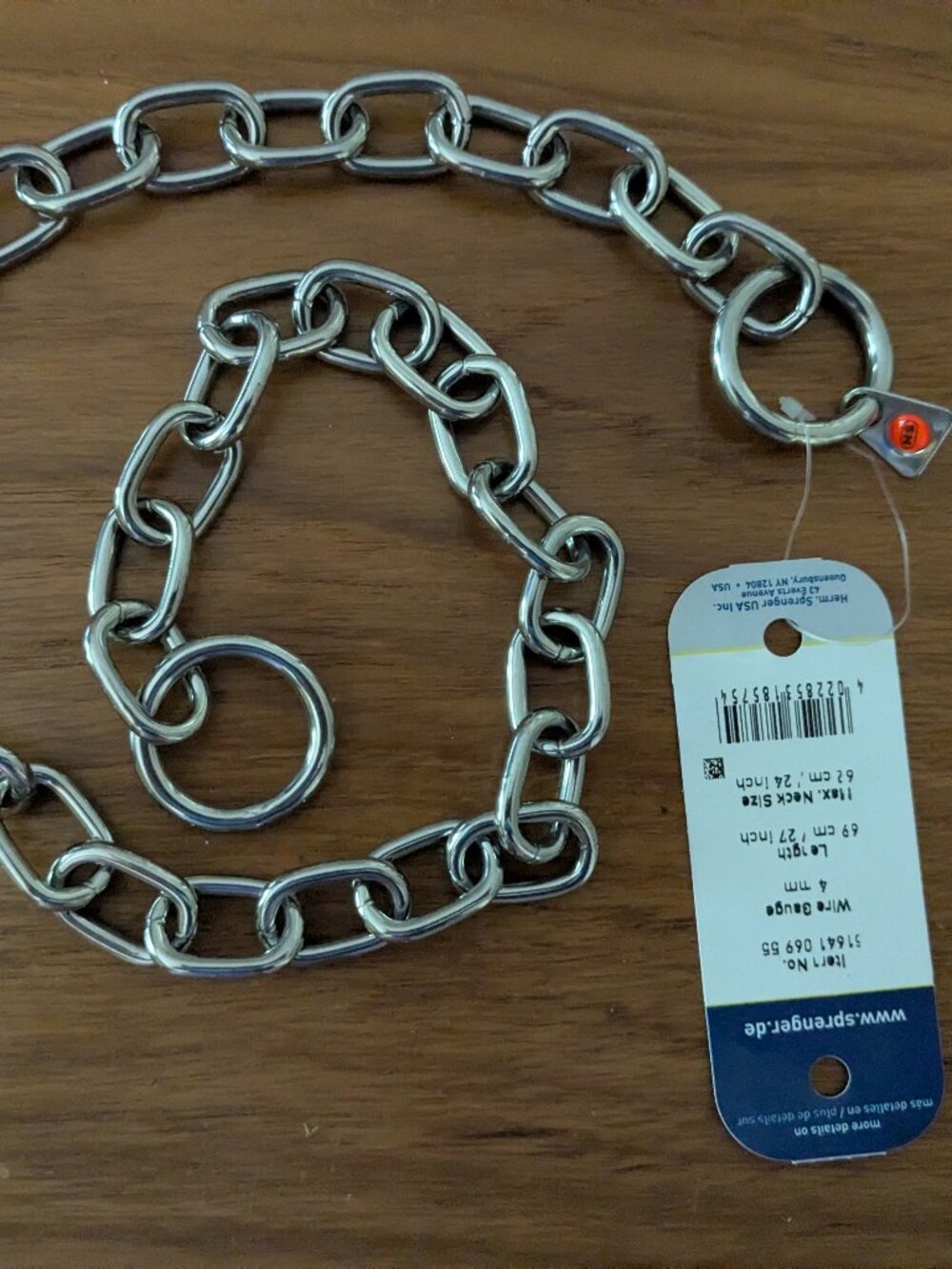 NEW 27" Herm Sprenger Extra Strong Choke Chain Collar - 4mm Stainless Steel NWT